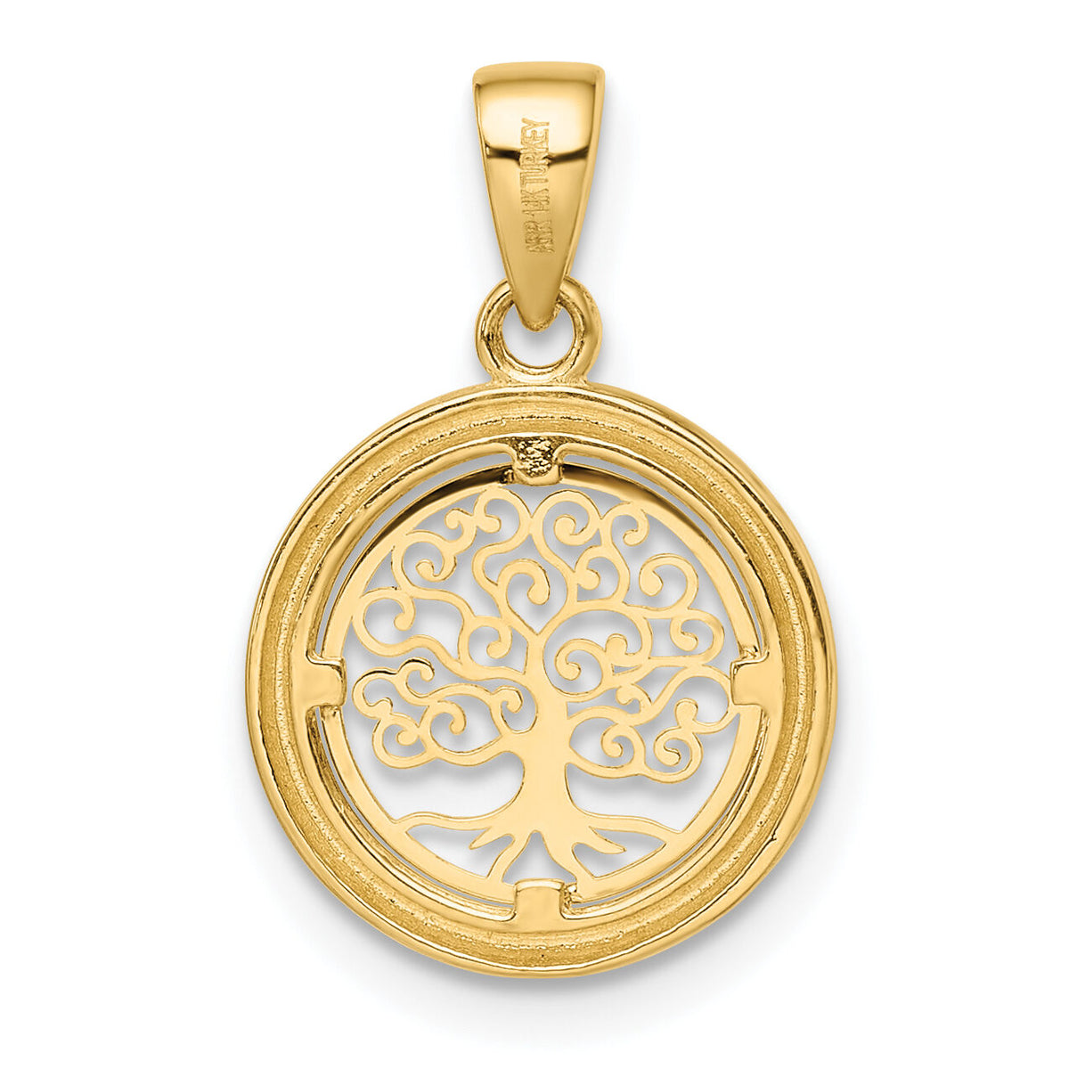 14k Polished Tree of Life Circle Pendant-K9946