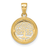 14k Polished Tree of Life Circle Pendant-K9946
