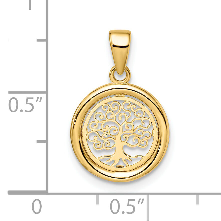 14k Polished Tree of Life Circle Pendant-K9946