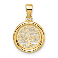 14k Polished Tree of Life Circle Pendant-K9946