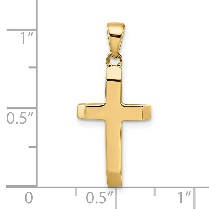 14K Polished Tapered Ends Hollow Cross Pendant-K9954