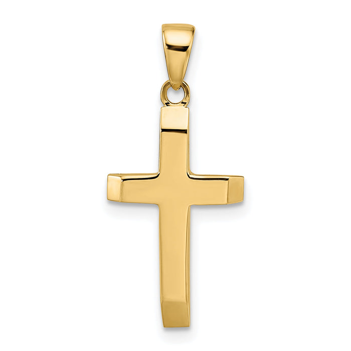 14K Polished Tapered Ends Hollow Cross Pendant-K9954