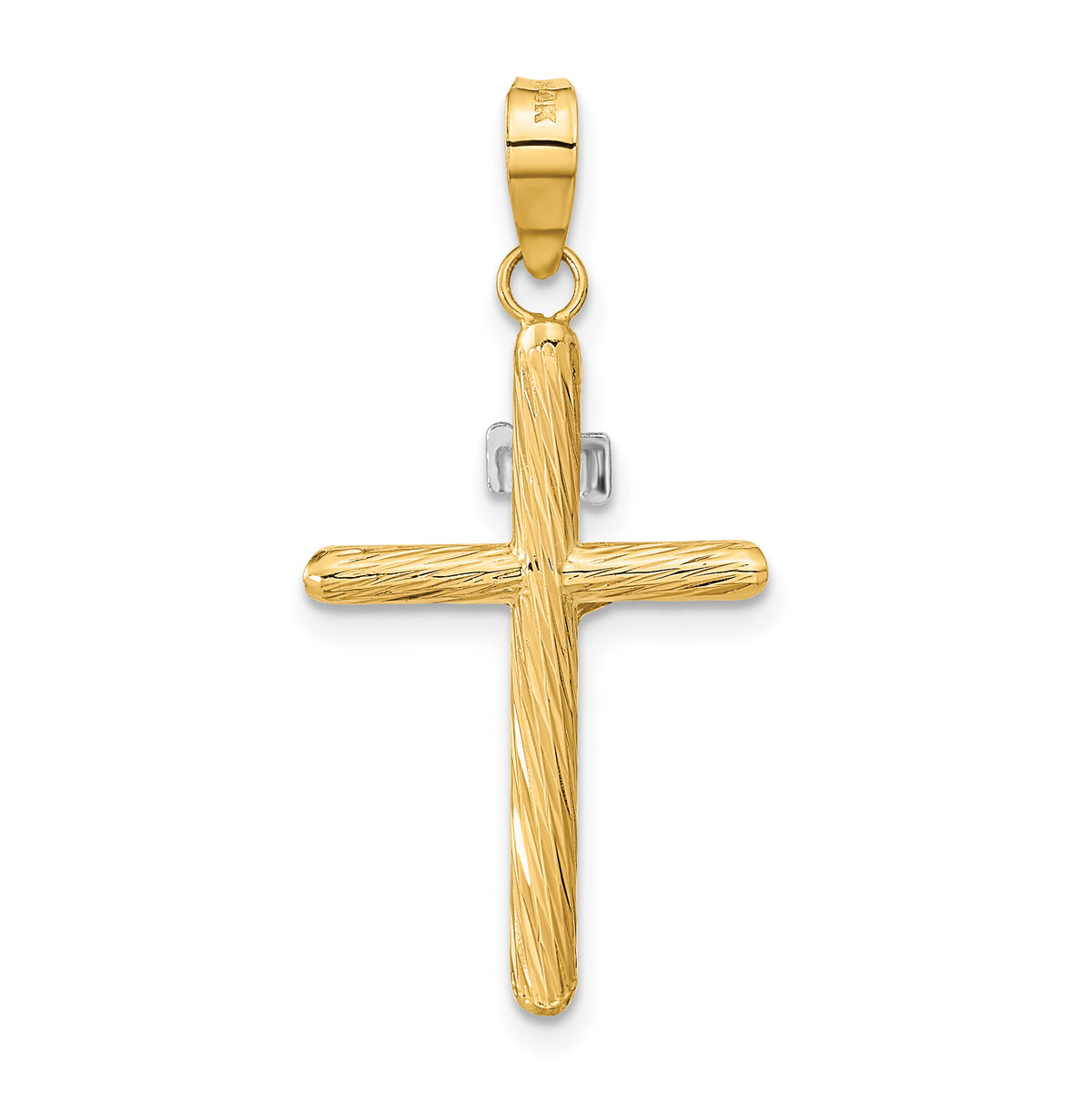 14K w/White Rhod Polished & Textured INRI Crucifix Cross Pendant-K9965