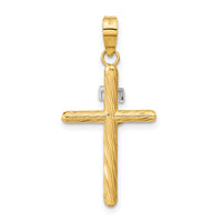 14K w/White Rhod Polished & Textured INRI Crucifix Cross Pendant-K9965