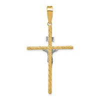 14K w/White Rhod Polished & Textured INRI Crucifix Cross Pendant-K9966