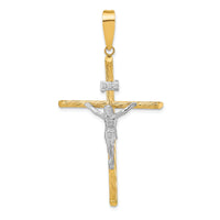 14K w/White Rhod Polished & Textured INRI Crucifix Cross Pendant-K9966