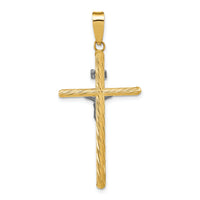 14K w/White Rhod Polished & Textured INRI Crucifix Cross Pendant-K9967