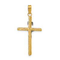 14K w/White Rhod Polished & Textured INRI Crucifix Cross Pendant-K9968