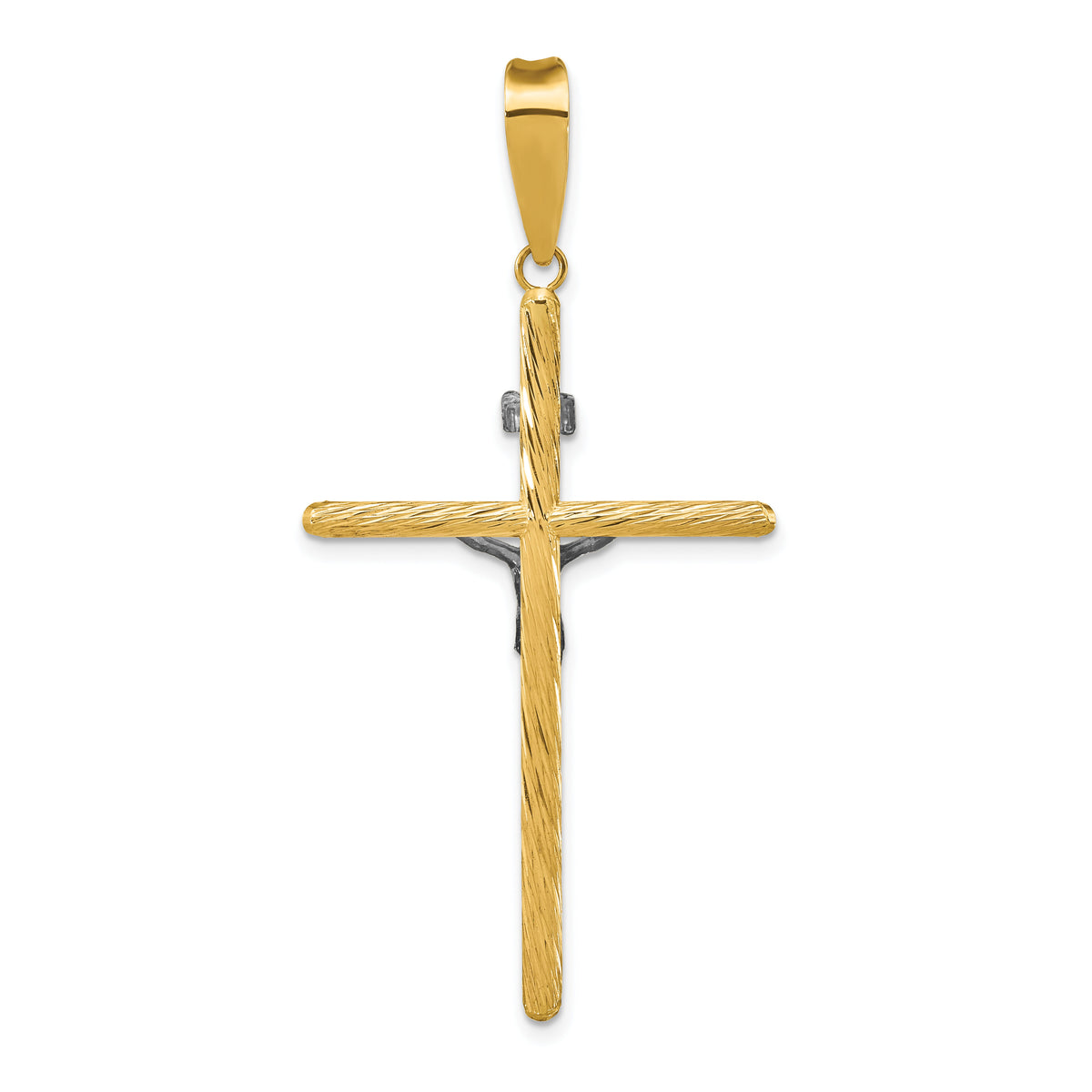 14K w/White Rhod Polished & Textured INRI Crucifix Cross Pendant-K9969