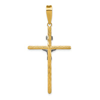 14K w/White Rhod Polished & Textured INRI Crucifix Cross Pendant-K9969