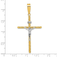 14K w/White Rhod Polished & Textured INRI Crucifix Cross Pendant-K9969