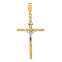 14K w/White Rhod Polished & Textured INRI Crucifix Cross Pendant-K9969