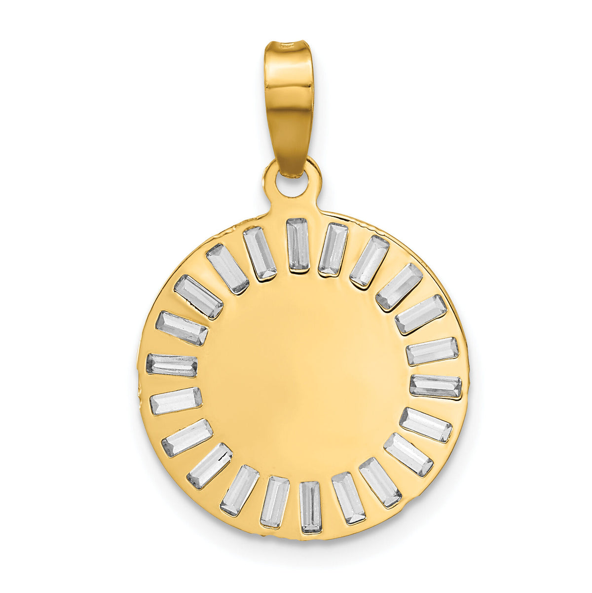 14K Rose and White-plated Polished CZ Baguettes Mary Round Pendant-K9971