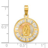 14K Rose and White-plated Polished CZ Baguettes Mary Round Pendant-K9971