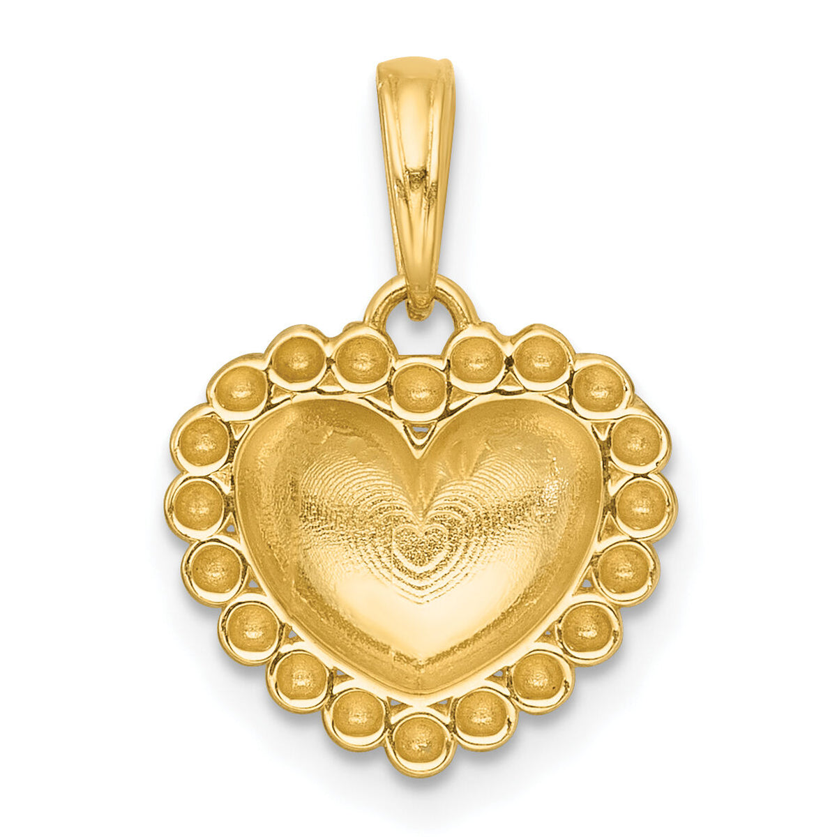 14k with White Rhodium Polished Domed Heart Charm-K9991