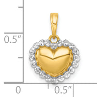 14k with White Rhodium Polished Domed Heart Charm-K9991