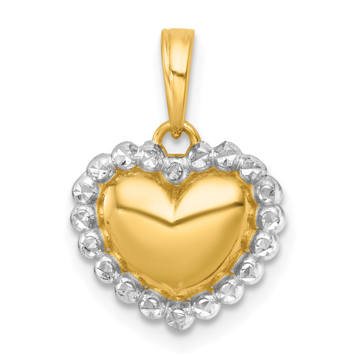 14k with White Rhodium Polished Domed Heart Charm-K9991