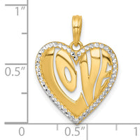 14k with White Rhodium Polished LOVE In Heart Charm-K9992