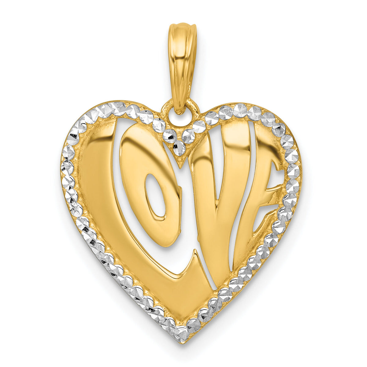 14k with White Rhodium Polished LOVE In Heart Charm-K9992