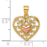 14k Two-tone Polished And Textured Fancy Heart In Heart Pendant-K9993