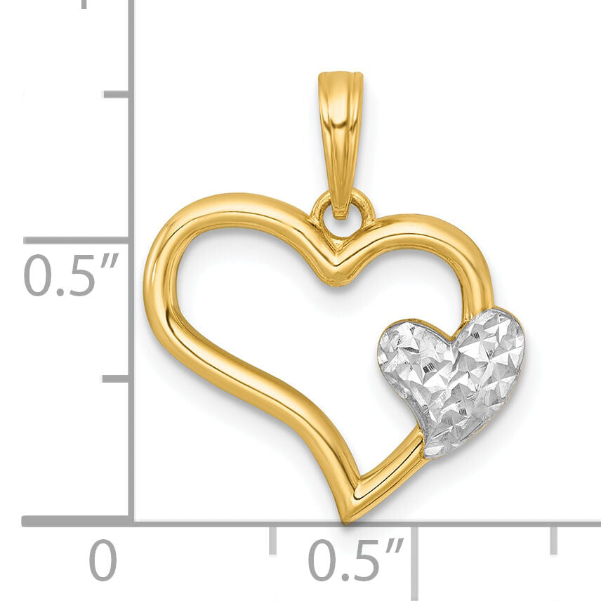 14k with White Rhodium Polished Heart Shape With Mini Heart Charm-K9994