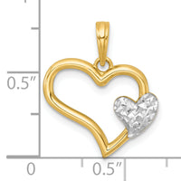 14k with White Rhodium Polished Heart Shape With Mini Heart Charm-K9994