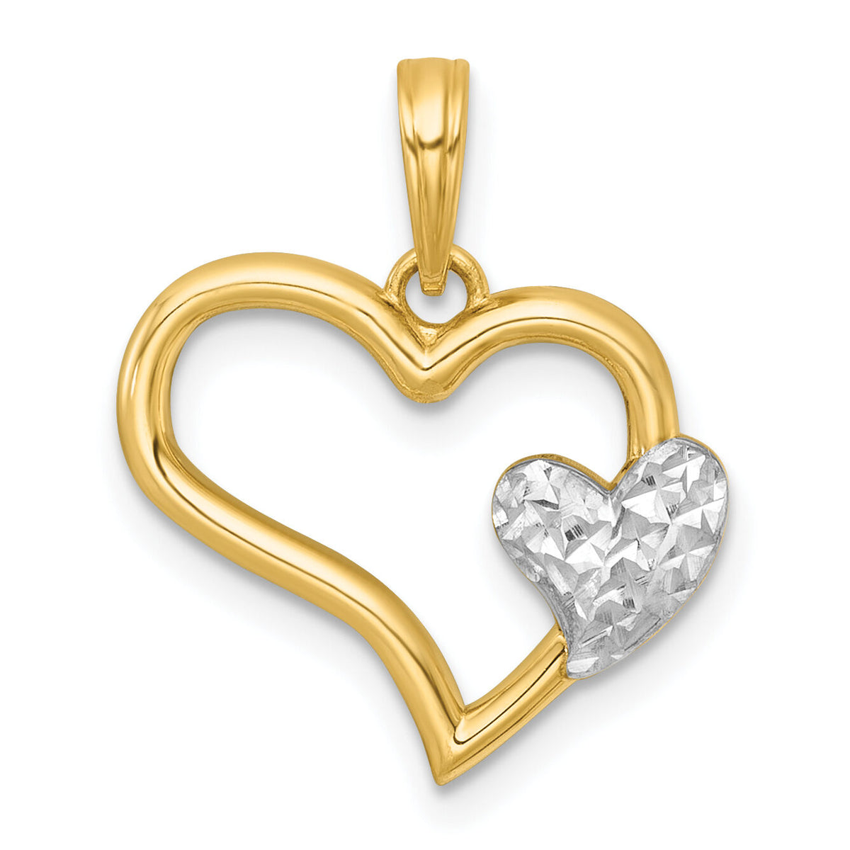 14k with White Rhodium Polished Heart Shape With Mini Heart Charm-K9994