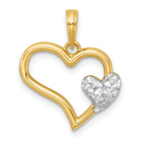 14k with White Rhodium Polished Heart Shape With Mini Heart Charm-K9994