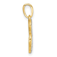 14k with White Rhodium Polished And Brushed Heart Above Heart Charm-K9995