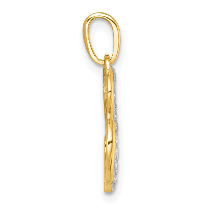 14k with White Rhodium Polished And Brushed Heart Above Heart Charm-K9995