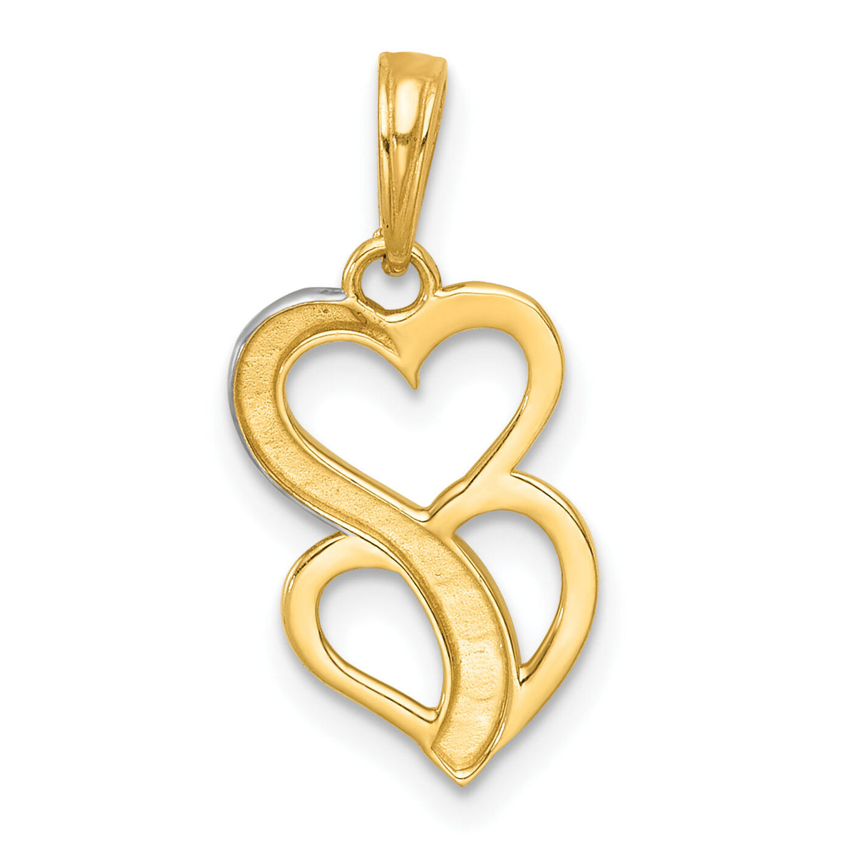 14k with White Rhodium Polished And Brushed Heart Above Heart Charm-K9995