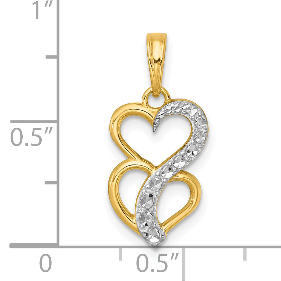 14k with White Rhodium Polished And Brushed Heart Above Heart Charm-K9995