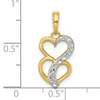 14k with White Rhodium Polished And Brushed Heart Above Heart Charm-K9995