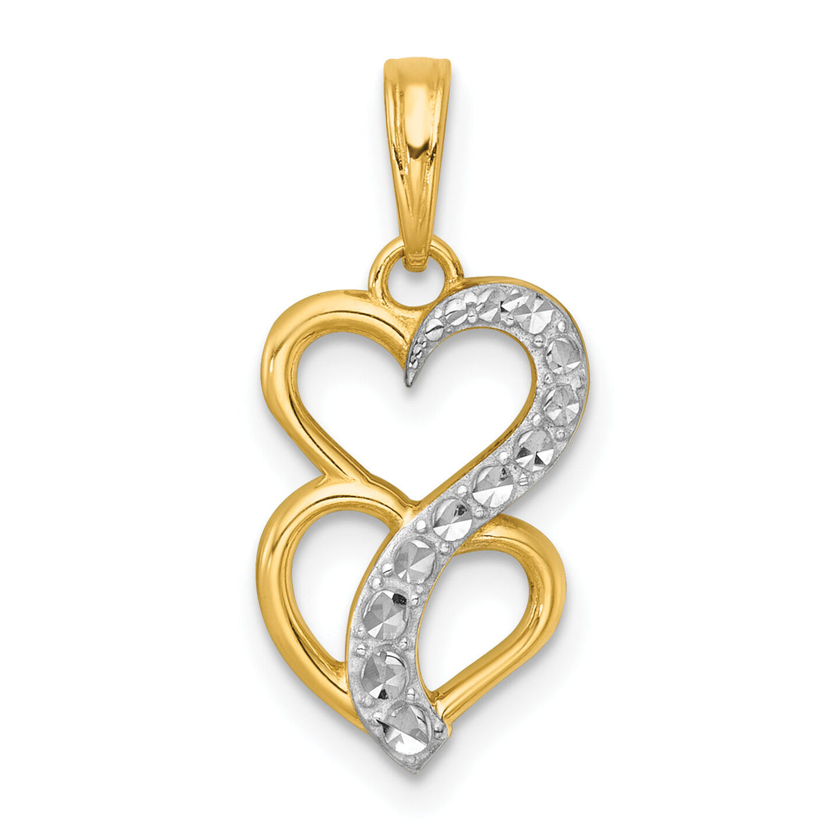 14k with White Rhodium Polished And Brushed Heart Above Heart Charm-K9995
