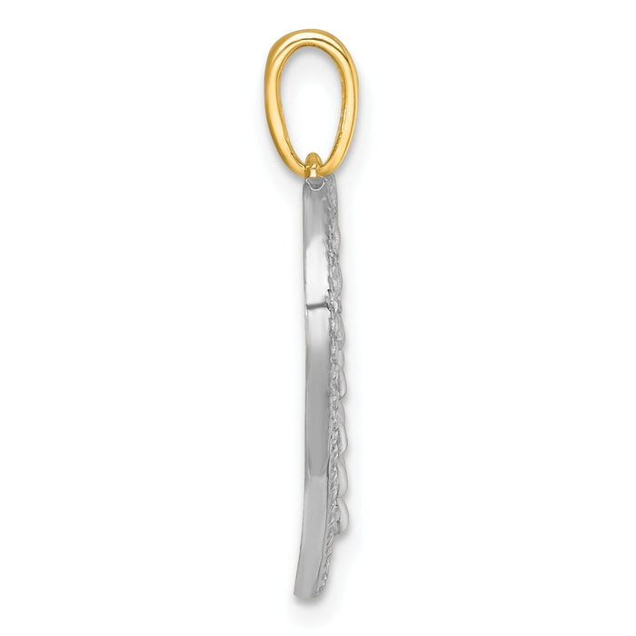 14k with White Rhodium Polished Fancy Heart Charm-K9996