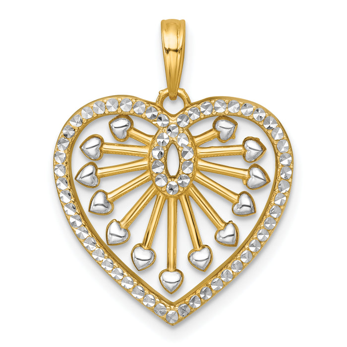 14k with White Rhodium Polished Fancy Heart Charm-K9996