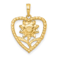 14k with White Rhodium Polished Flower In Heart Charm-K9997