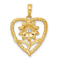 14k with White Rhodium Polished Flower In Heart Charm-K9997