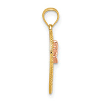 14k Two-tone Diamond Cut Polished Rose In Heart Pendant-K9999