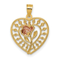 14k Two-tone Diamond Cut Polished Rose In Heart Pendant-K9999