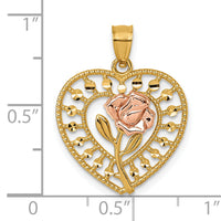 14k Two-tone Diamond Cut Polished Rose In Heart Pendant-K9999