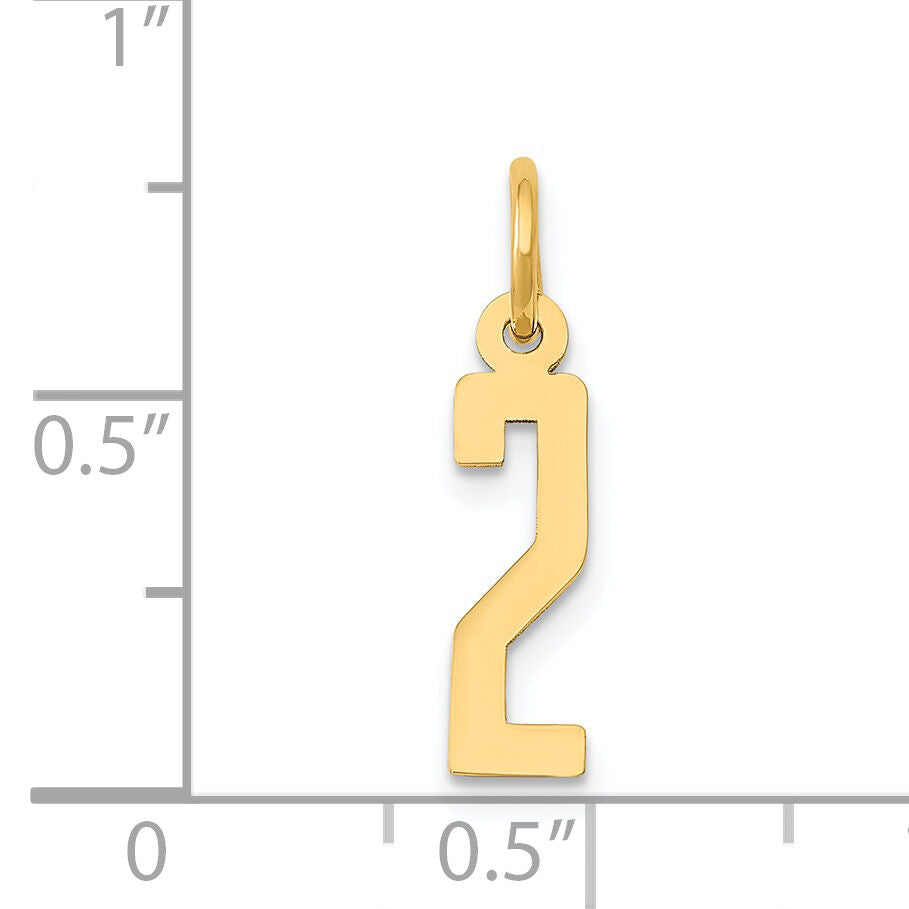 14k Small Elongated Number 2 Charm-LES02