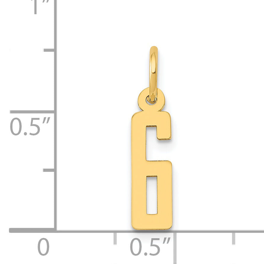 14k Small Elongated Number 6 Charm-LES06