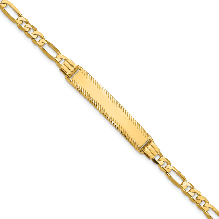14k Figaro Diamond Cut ID Bracelet-LID100-8