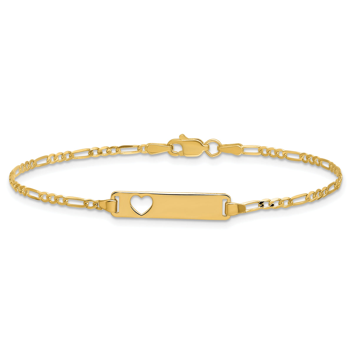 14k Cut-out Heart Figaro Link ID Bracelet-LID6-7
