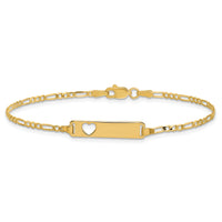 14k Cut-out Heart Figaro Link ID Bracelet-LID6-8