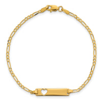 14k Cut-out Heart Figaro Link ID Bracelet-LID6-8