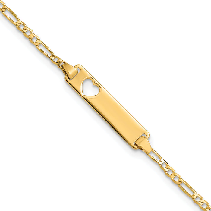 14k Cut-out Heart Figaro Link ID Bracelet-LID6-7