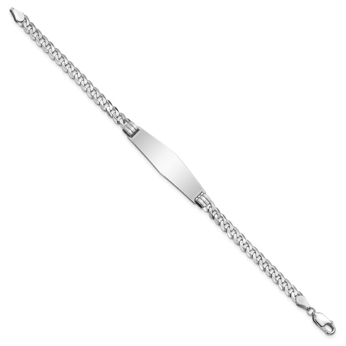 14k WG Flat Curb Link Soft Diamond Shape ID Bracelet-LID62CW-7