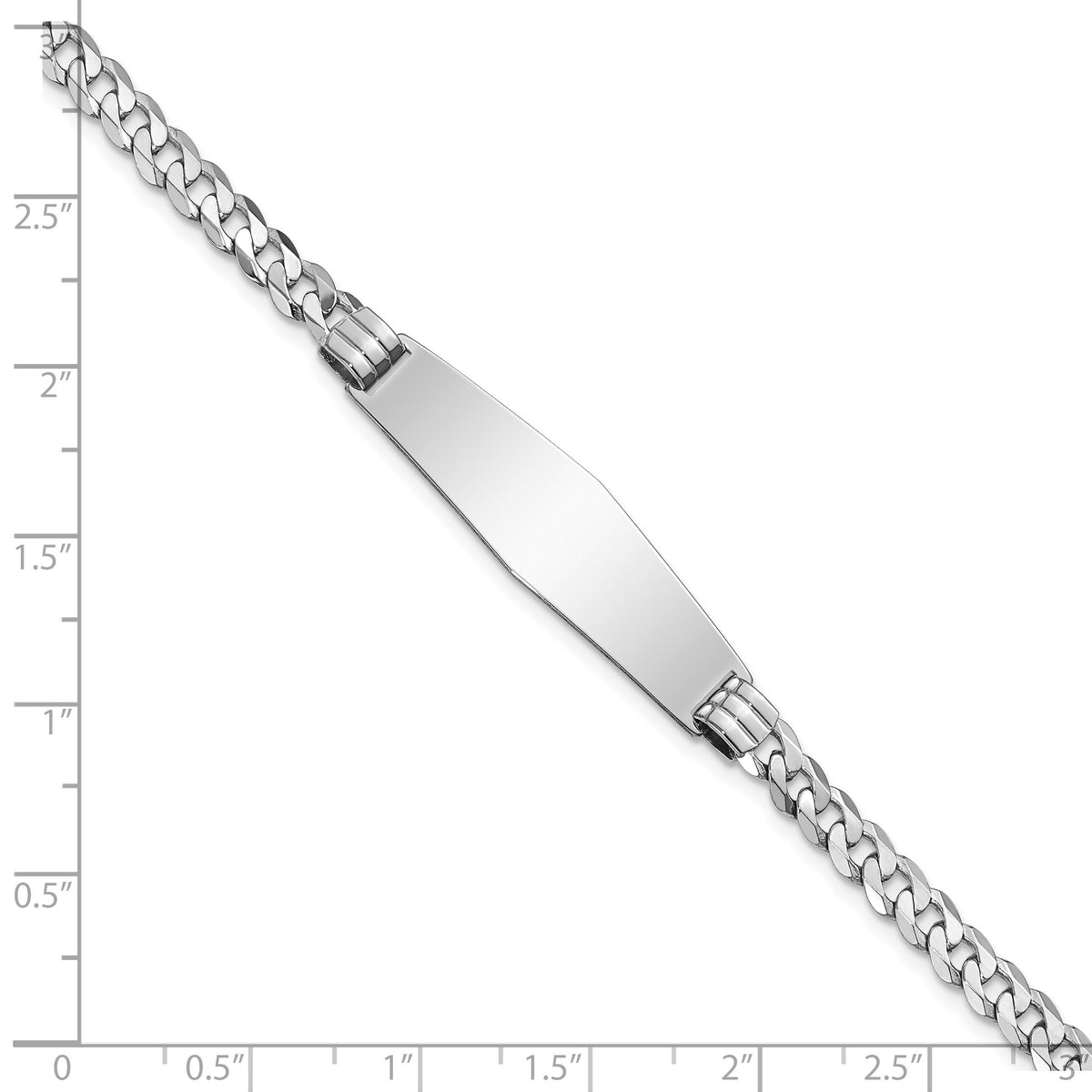 14k WG Flat Curb Link Soft Diamond Shape ID Bracelet-LID62CW-7